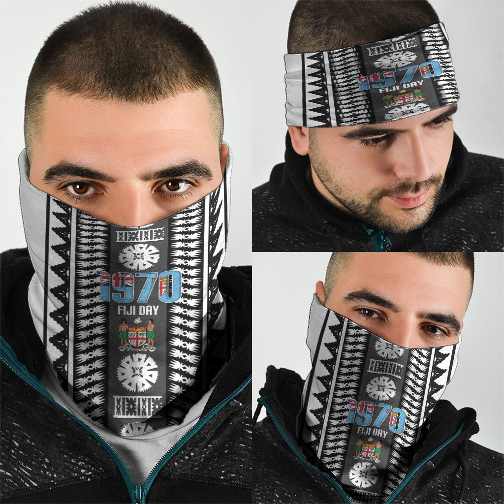 Fiji Day 1970 Neck Gaiter For Fiji Ever Fiji Tapa Pattern White LT14 - Polynesian Pride