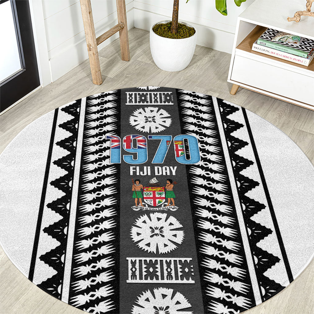 Fiji Day 1970 Round Carpet For Fiji Ever Fiji Tapa Pattern White LT14 White - Polynesian Pride