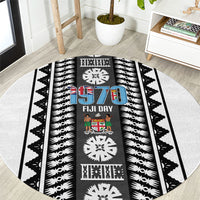 Fiji Day 1970 Round Carpet For Fiji Ever Fiji Tapa Pattern White LT14 White - Polynesian Pride