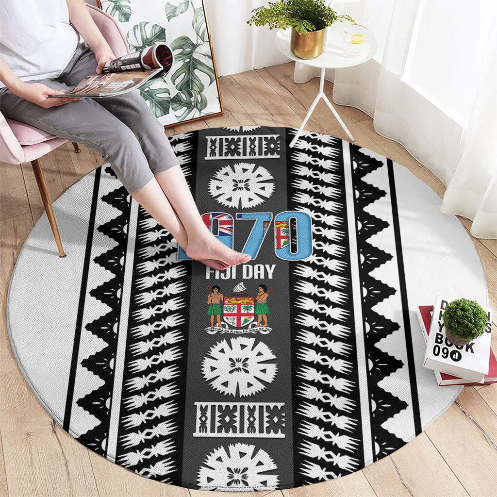 Fiji Day 1970 Round Carpet For Fiji Ever Fiji Tapa Pattern White LT14 - Polynesian Pride