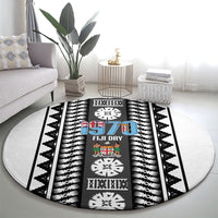 Fiji Day 1970 Round Carpet For Fiji Ever Fiji Tapa Pattern White LT14 - Polynesian Pride