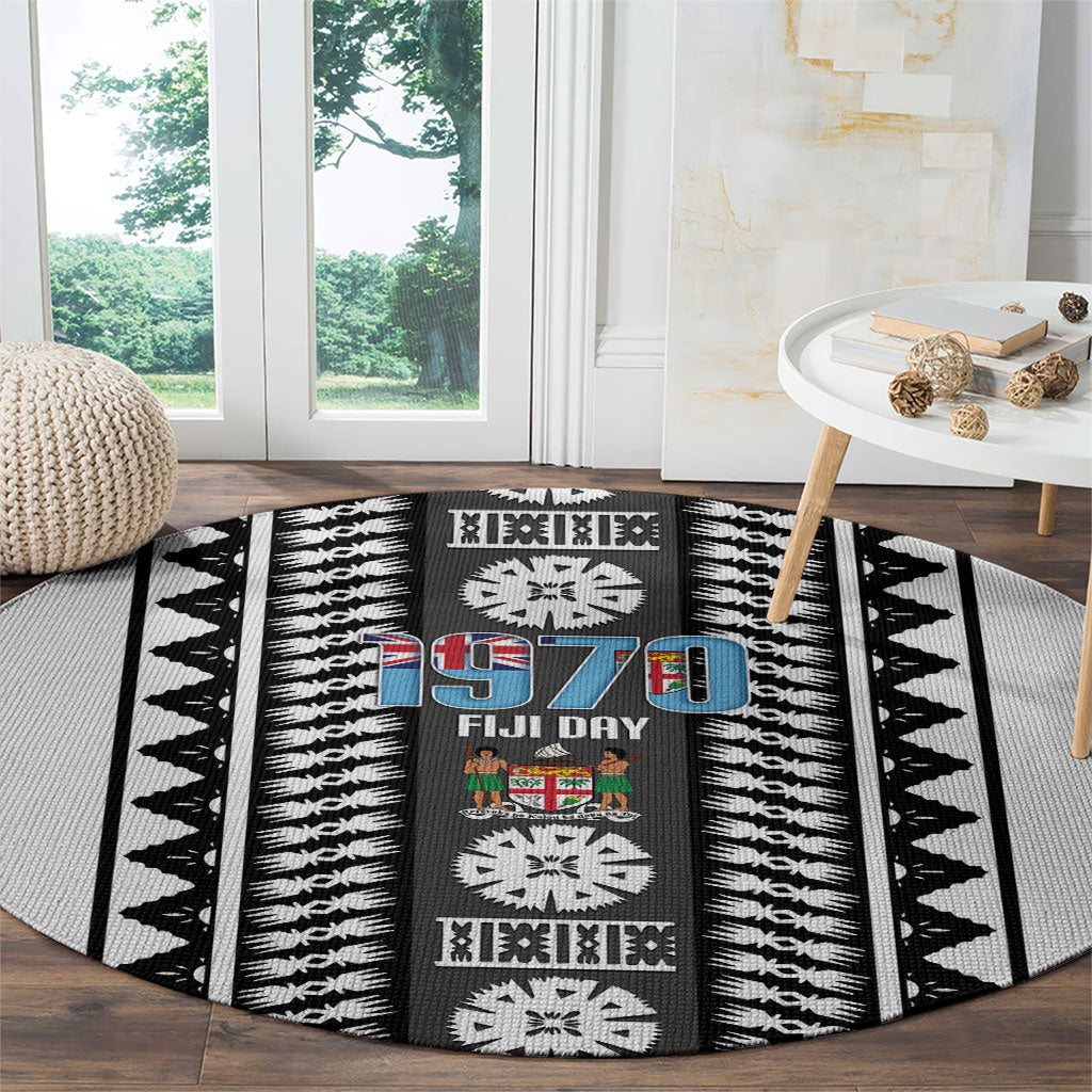 Fiji Day 1970 Round Carpet For Fiji Ever Fiji Tapa Pattern White LT14 - Polynesian Pride