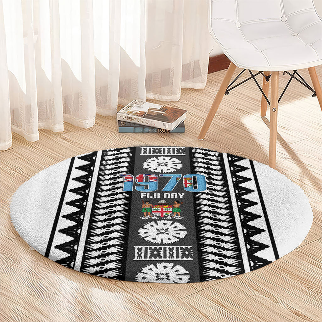 Fiji Day 1970 Round Carpet For Fiji Ever Fiji Tapa Pattern White LT14 - Polynesian Pride