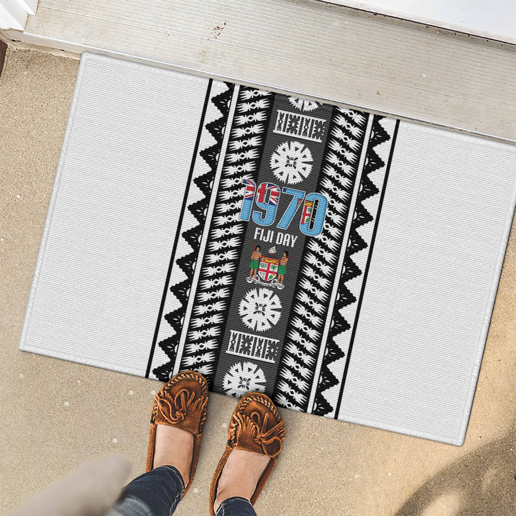 Fiji Day 1970 Rubber Doormat For Fiji Ever Fiji Tapa Pattern White LT14 - Polynesian Pride