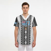 Fiji Day 1970 Scrub Top For Fiji Ever Fiji Tapa Pattern White LT14 - Polynesian Pride