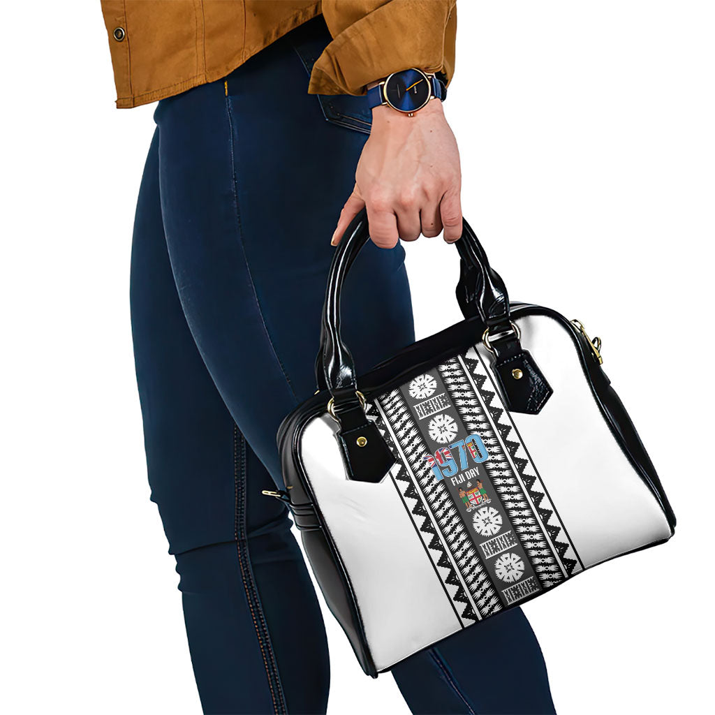 Fiji Day 1970 Shoulder Handbag For Fiji Ever Fiji Tapa Pattern White LT14 - Polynesian Pride
