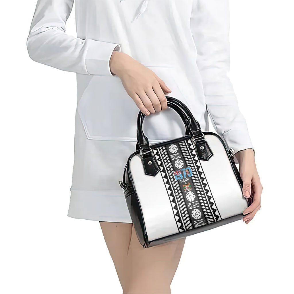 Fiji Day 1970 Shoulder Handbag For Fiji Ever Fiji Tapa Pattern White LT14 - Polynesian Pride