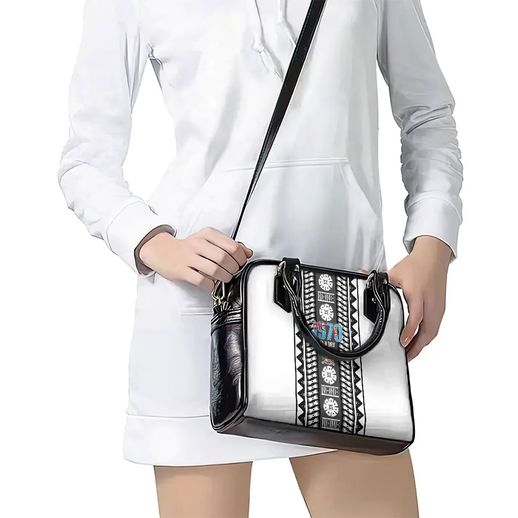 Fiji Day 1970 Shoulder Handbag For Fiji Ever Fiji Tapa Pattern White LT14 - Polynesian Pride
