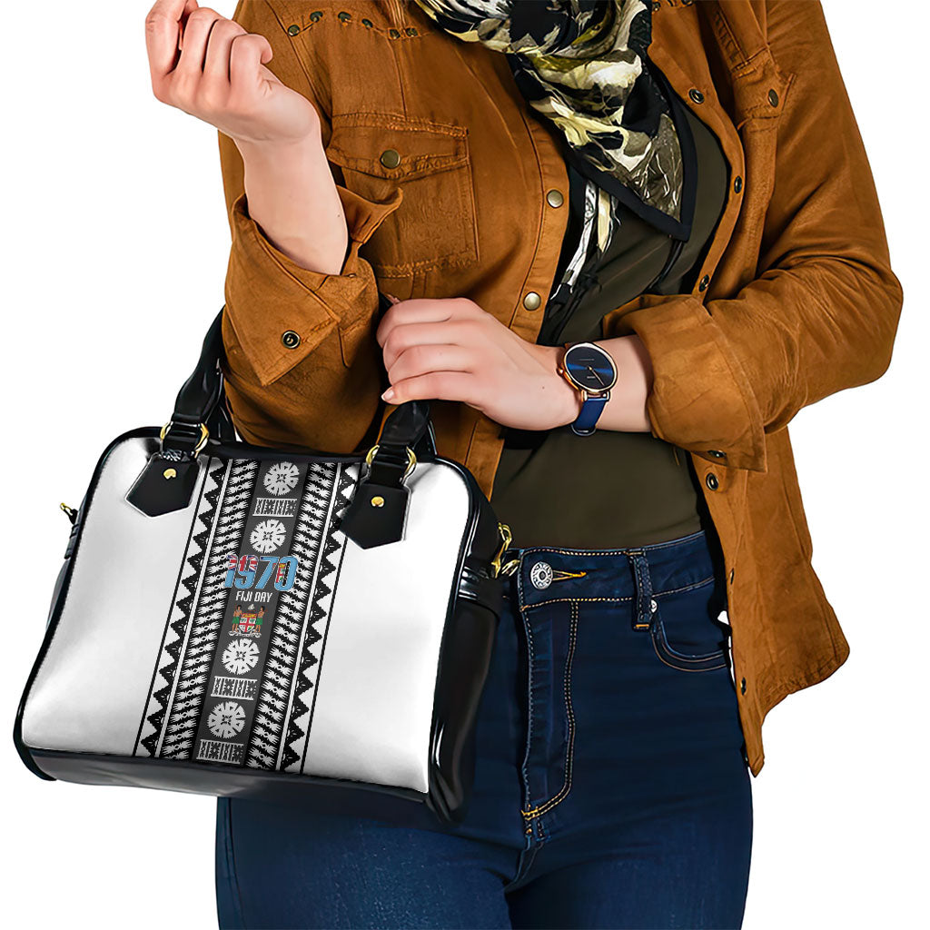 Fiji Day 1970 Shoulder Handbag For Fiji Ever Fiji Tapa Pattern White LT14 - Polynesian Pride