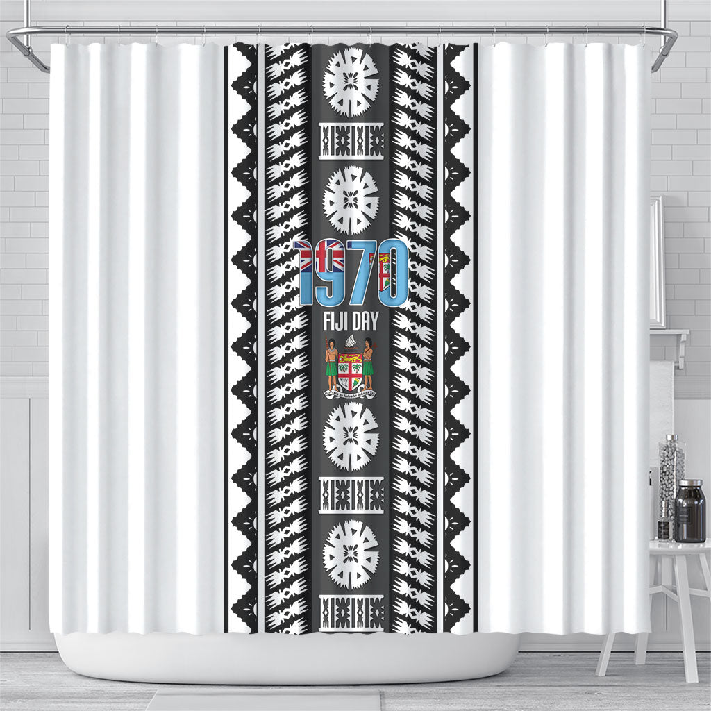 Fiji Day 1970 Shower Curtain For Fiji Ever Fiji Tapa Pattern White LT14 - Polynesian Pride