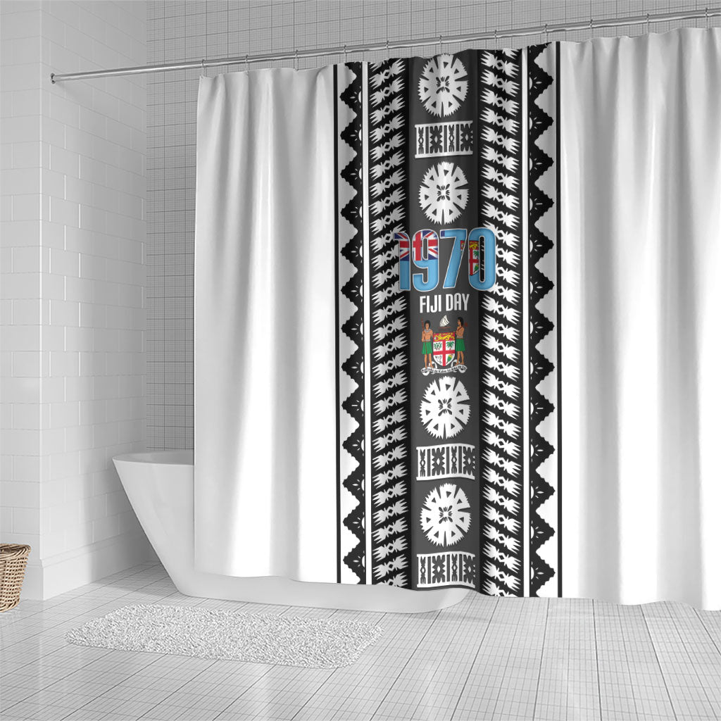Fiji Day 1970 Shower Curtain For Fiji Ever Fiji Tapa Pattern White LT14 - Polynesian Pride