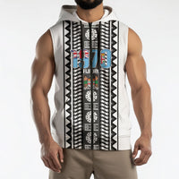 Fiji Day 1970 Sleeveless Zip Hoodie For Fiji Ever Fiji Tapa Pattern White LT14 - Polynesian Pride