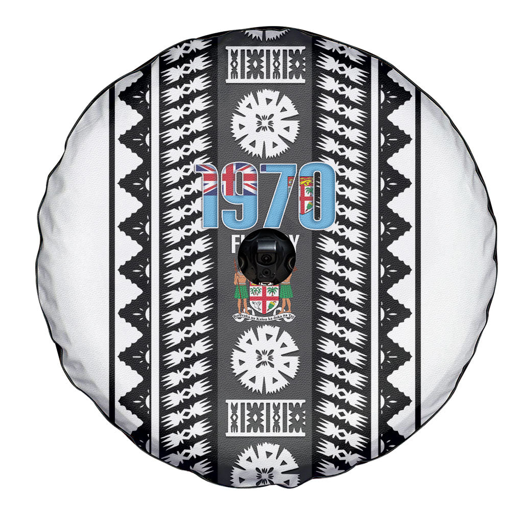 Fiji Day 1970 Spare Tire Cover For Fiji Ever Fiji Tapa Pattern White LT14 - Polynesian Pride