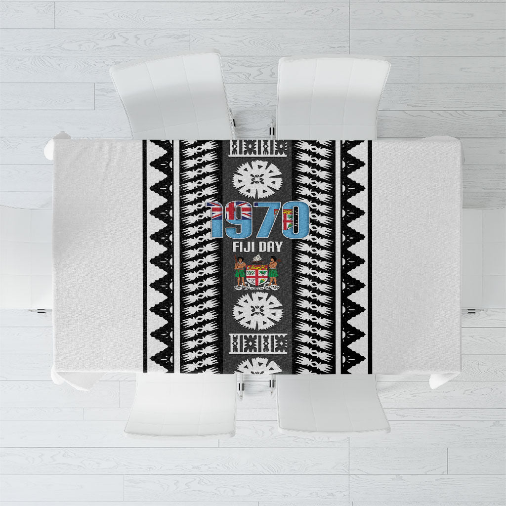 Fiji Day 1970 Tablecloth For Fiji Ever Fiji Tapa Pattern White LT14 White - Polynesian Pride