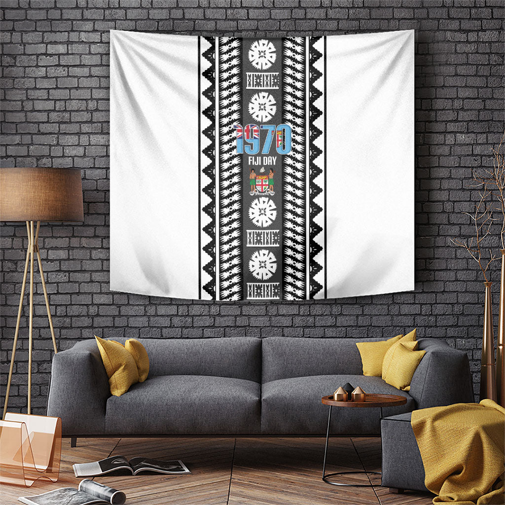 Fiji Day 1970 Tapestry For Fiji Ever Fiji Tapa Pattern White LT14 White - Polynesian Pride