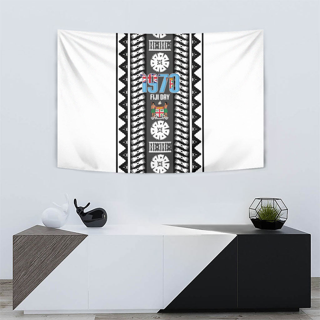 Fiji Day 1970 Tapestry For Fiji Ever Fiji Tapa Pattern White LT14 - Polynesian Pride