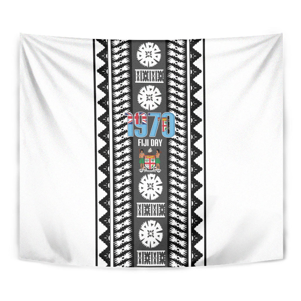 Fiji Day 1970 Tapestry For Fiji Ever Fiji Tapa Pattern White LT14 - Polynesian Pride