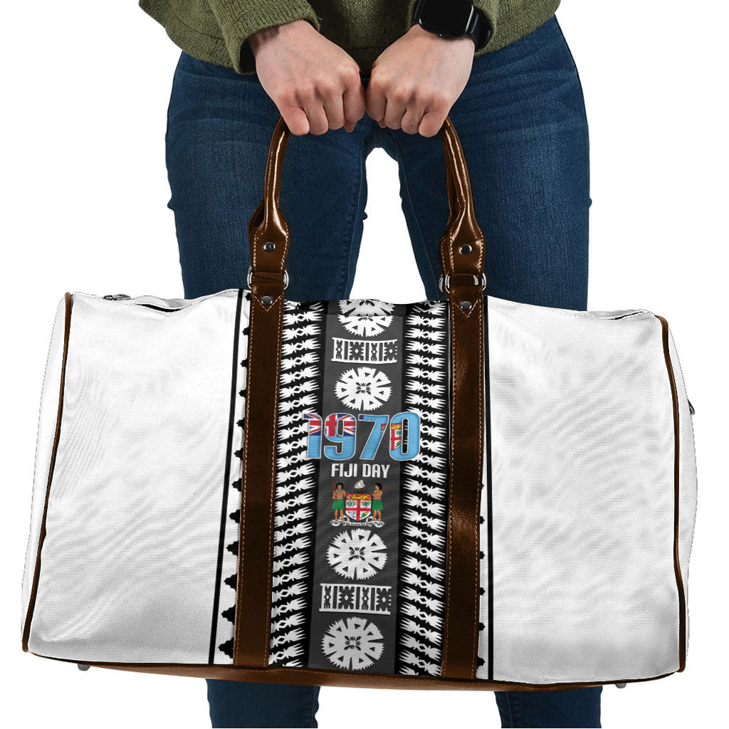 Fiji Day 1970 Travel Bag For Fiji Ever Fiji Tapa Pattern White LT14 White - Polynesian Pride