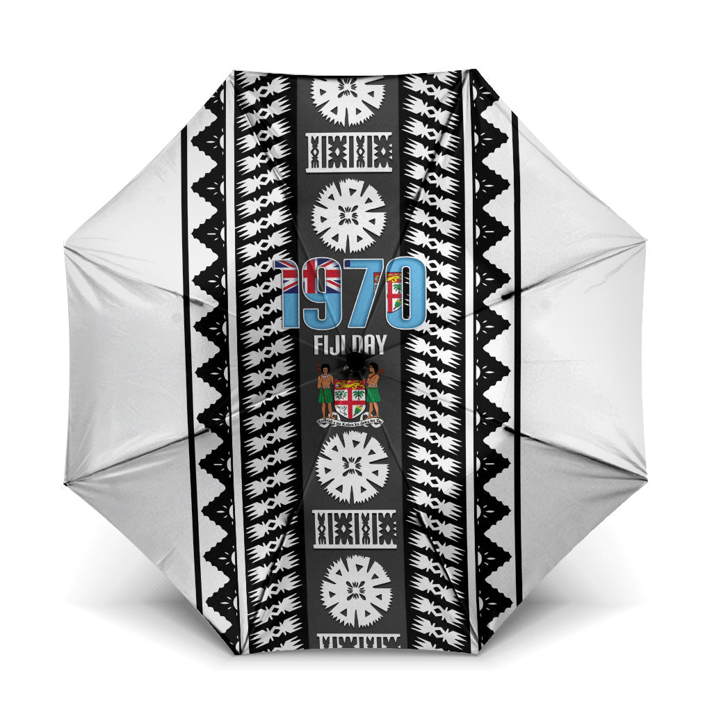 Fiji Day 1970 Umbrella For Fiji Ever Fiji Tapa Pattern White LT14 One Size Folded 11.42 inch Opened Diameter 37.4 inch White - Polynesian Pride