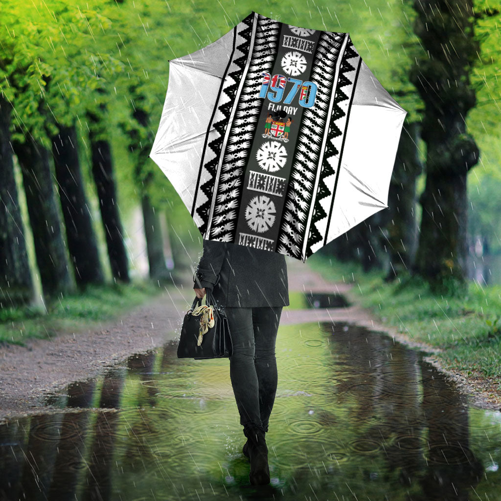 Fiji Day 1970 Umbrella For Fiji Ever Fiji Tapa Pattern White LT14 - Polynesian Pride