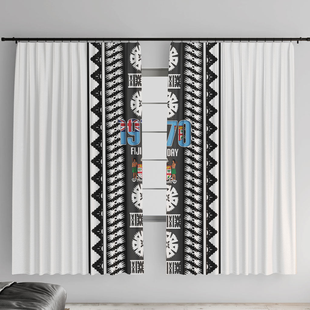 Fiji Day 1970 Window Curtain For Fiji Ever Fiji Tapa Pattern White LT14 With Hooks White - Polynesian Pride