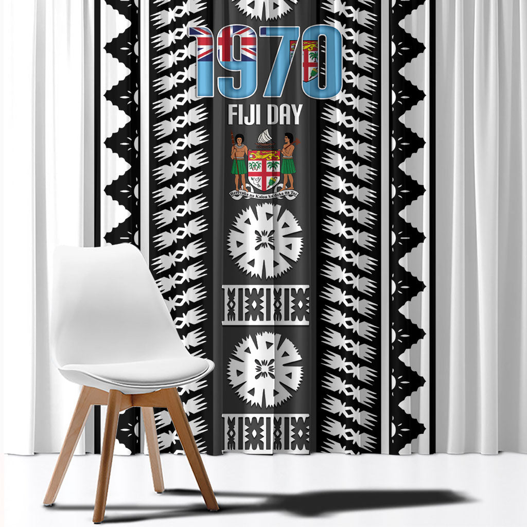 Fiji Day 1970 Window Curtain For Fiji Ever Fiji Tapa Pattern White LT14 - Polynesian Pride