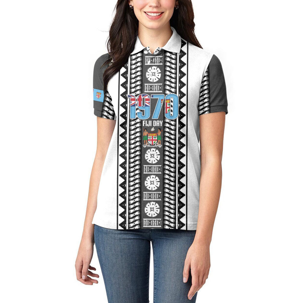 Fiji Day 1970 Women Polo Shirt For Fiji Ever Fiji Tapa Pattern White LT14 - Polynesian Pride