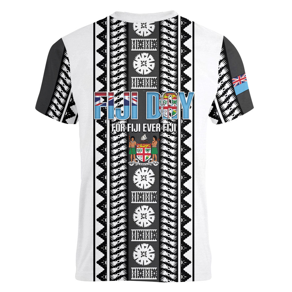 Fiji Day 1970 Women V-Neck T-Shirt For Fiji Ever Fiji Tapa Pattern White LT14 - Polynesian Pride