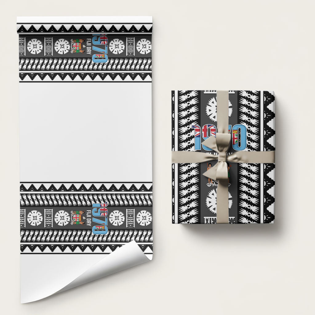 Fiji Day 1970 Wrapping Paper For Fiji Ever Fiji Tapa Pattern White LT14 58" × 23" White - Polynesian Pride