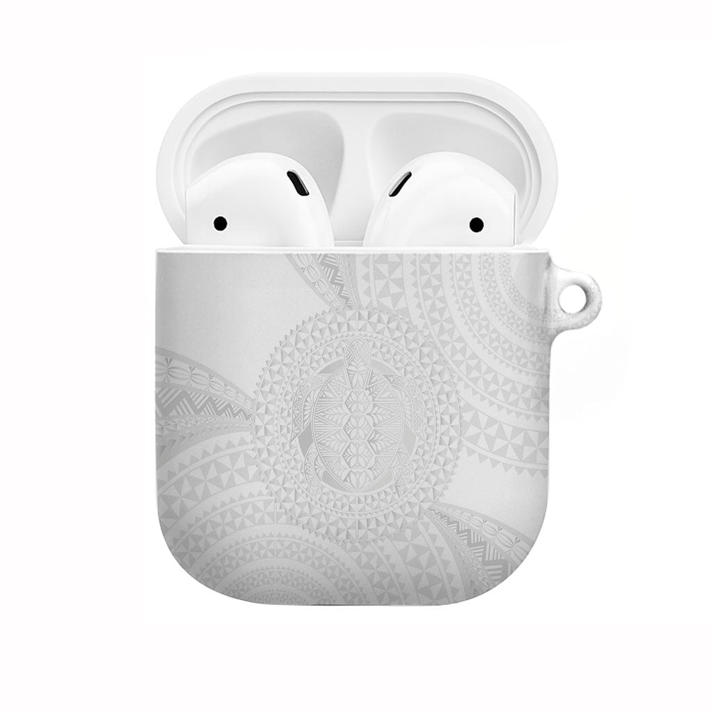 Tonga White Sunday AirPods Case Fakame Tongan Ngatu Turtle LT14 White - Polynesian Pride