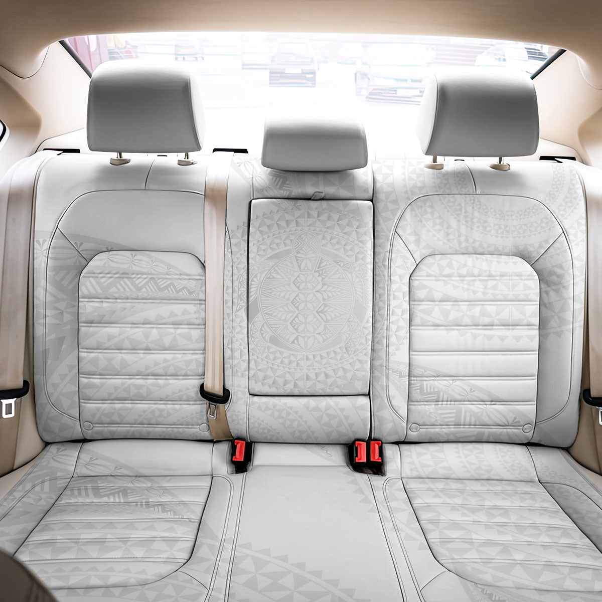 Tonga White Sunday Back Car Seat Cover Fakame Tongan Ngatu Turtle LT14 - Polynesian Pride