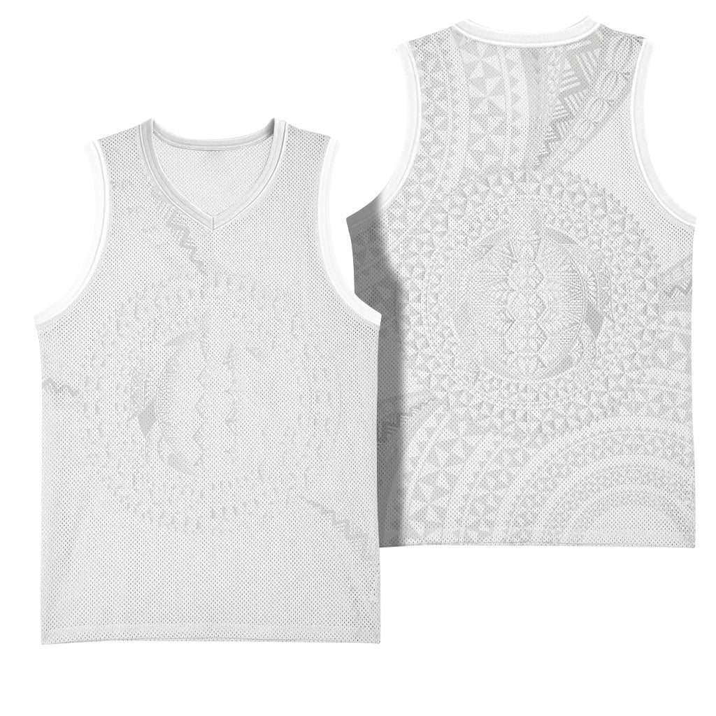 Tonga White Sunday Basketball Jersey Fakame Tongan Ngatu Turtle LT14 - Polynesian Pride