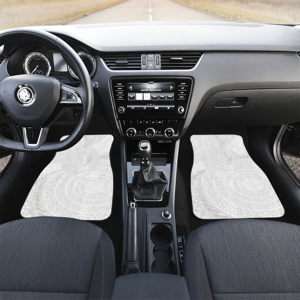 Tonga White Sunday Car Mats Fakame Tongan Ngatu Turtle LT14 Set 2pcs - Front White - Polynesian Pride