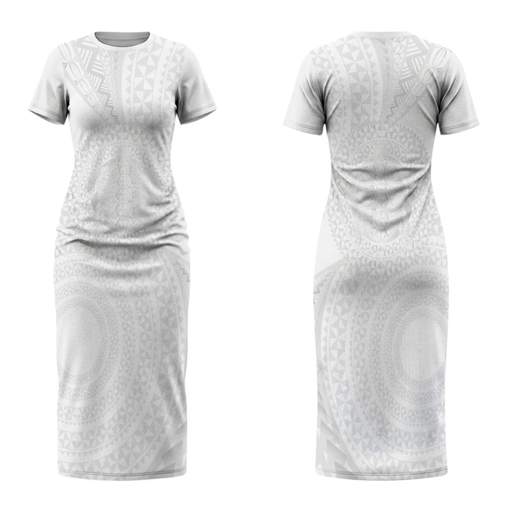 Tonga White Sunday Couples Matching Short Sleeve Bodycon Dress and Hawaiian Shirt Fakame Tongan Ngatu Turtle LT14 - Polynesian Pride