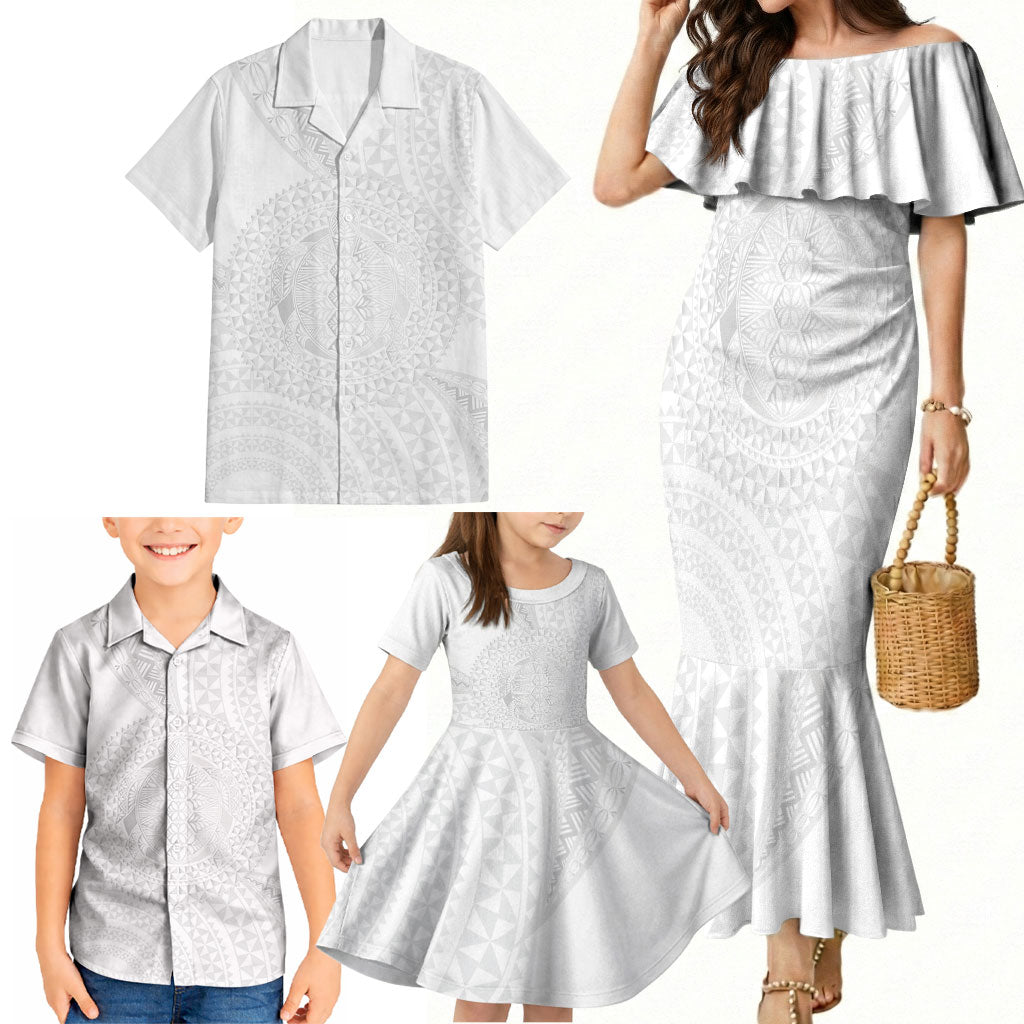 Tonga White Sunday Family Matching Mermaid Dress and Hawaiian Shirt Fakame Tongan Ngatu Turtle LT14 - Polynesian Pride
