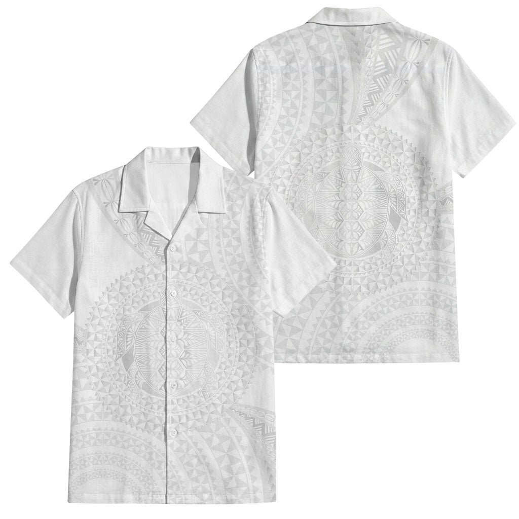 Tonga White Sunday Family Matching Off The Shoulder Long Sleeve Dress and Hawaiian Shirt Fakame Tongan Ngatu Turtle LT14 Dad's Shirt - Short Sleeve White - Polynesian Pride