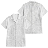Tonga White Sunday Family Matching Off The Shoulder Long Sleeve Dress and Hawaiian Shirt Fakame Tongan Ngatu Turtle LT14 Dad's Shirt - Short Sleeve White - Polynesian Pride
