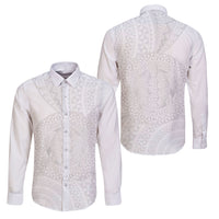 Tonga White Sunday Family Matching Off The Shoulder Long Sleeve Dress and Hawaiian Shirt Fakame Tongan Ngatu Turtle LT14 Dad's Shirt - Long Sleeve White - Polynesian Pride