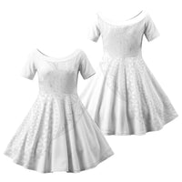 Tonga White Sunday Family Matching Off The Shoulder Long Sleeve Dress and Hawaiian Shirt Fakame Tongan Ngatu Turtle LT14 Daughter's Dress White - Polynesian Pride