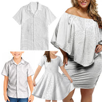 Tonga White Sunday Family Matching Off Shoulder Short Dress and Hawaiian Shirt Fakame Tongan Ngatu Turtle LT14 - Polynesian Pride