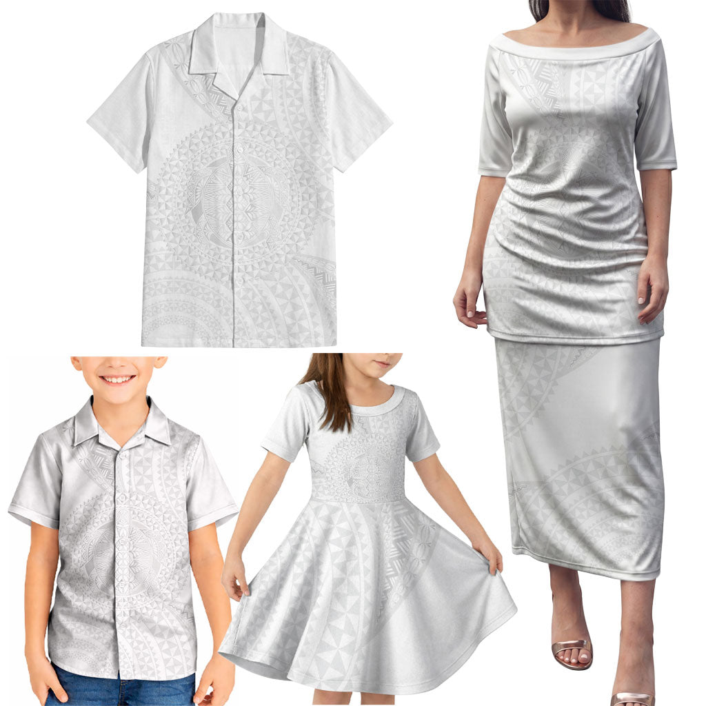Tonga White Sunday Family Matching Puletasi and Hawaiian Shirt Fakame Tongan Ngatu Turtle LT14 - Polynesian Pride