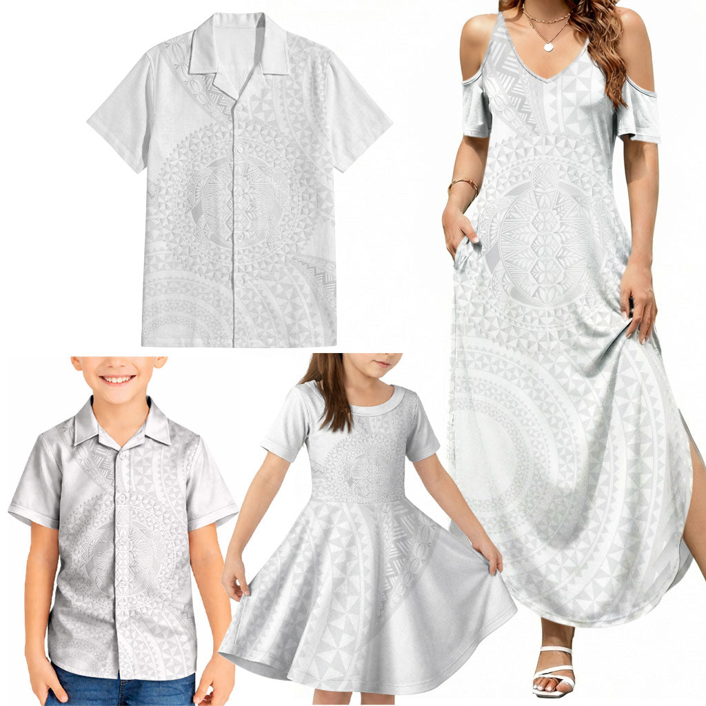 Tonga White Sunday Family Matching Summer Maxi Dress and Hawaiian Shirt Fakame Tongan Ngatu Turtle LT14 - Polynesian Pride