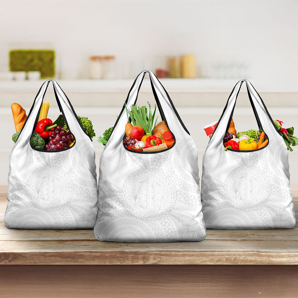 Tonga White Sunday Grocery Bag Fakame Tongan Ngatu Turtle LT14 3-pack One Size White - Polynesian Pride