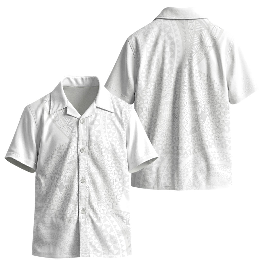 Tonga White Sunday Kid Hawaiian Shirt Fakame Tongan Ngatu Turtle LT14 - Polynesian Pride