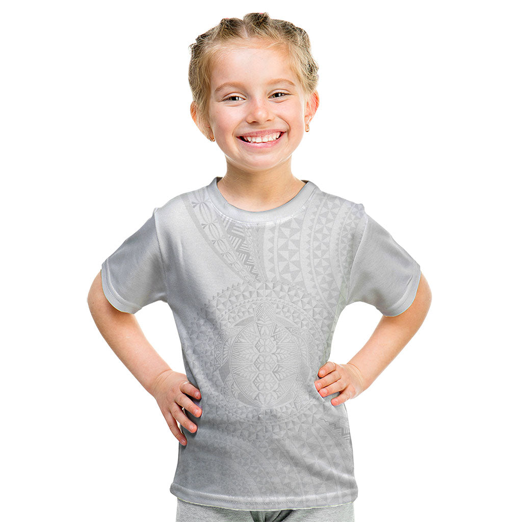 Tonga White Sunday Kid T Shirt Fakame Tongan Ngatu Turtle LT14 White - Polynesian Pride