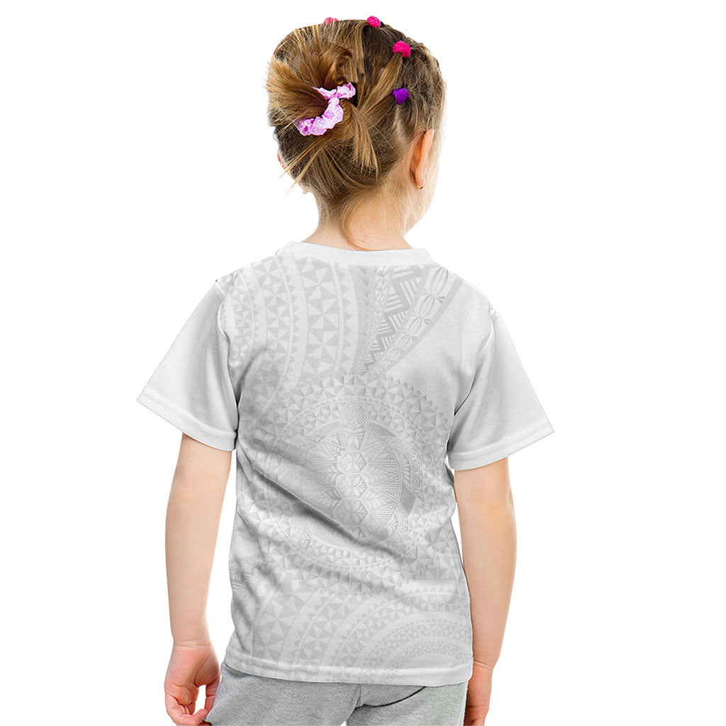 Tonga White Sunday Kid T Shirt Fakame Tongan Ngatu Turtle LT14 - Polynesian Pride