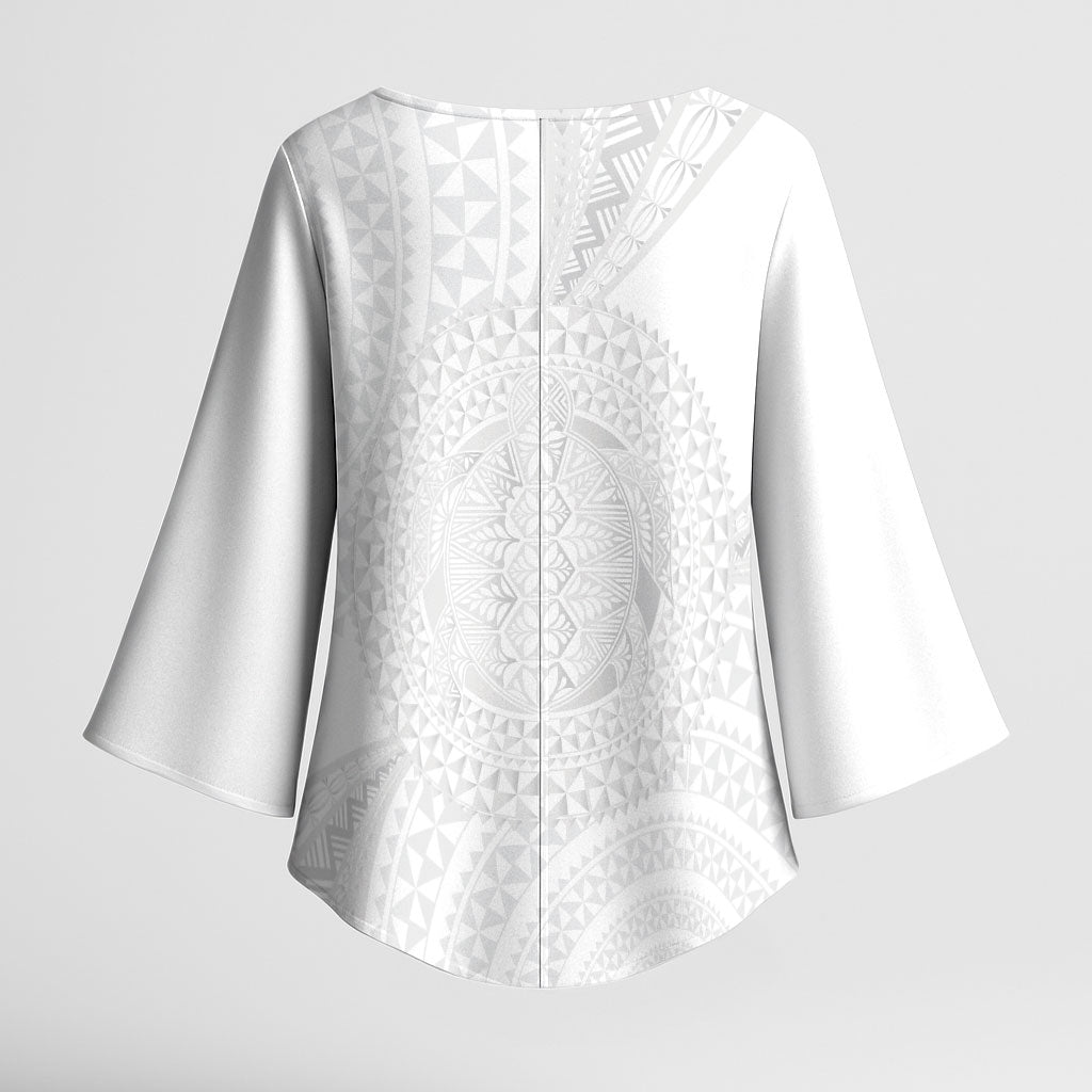Tonga White Sunday Kimono Sleeve Blouse Fakame Tongan Ngatu Turtle LT14 - Polynesian Pride