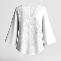 Tonga White Sunday Kimono Sleeve Blouse Fakame Tongan Ngatu Turtle LT14 - Polynesian Pride