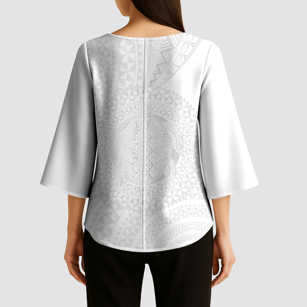 Tonga White Sunday Kimono Sleeve Blouse Fakame Tongan Ngatu Turtle LT14 - Polynesian Pride