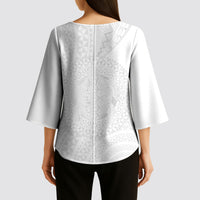 Tonga White Sunday Kimono Sleeve Blouse Fakame Tongan Ngatu Turtle LT14 - Polynesian Pride